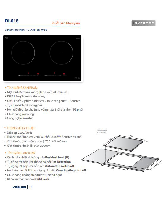 BẾP TỪ ĐÔI KOCHER DI-616